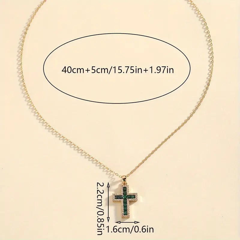 Solene Necklace with Cross Pendant and Emerald
