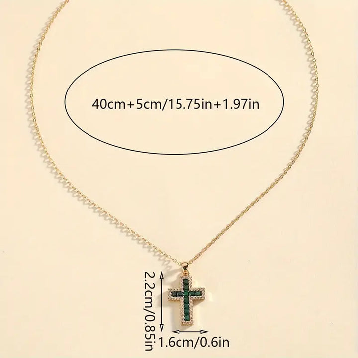 Solene Necklace with Cross Pendant and Emerald