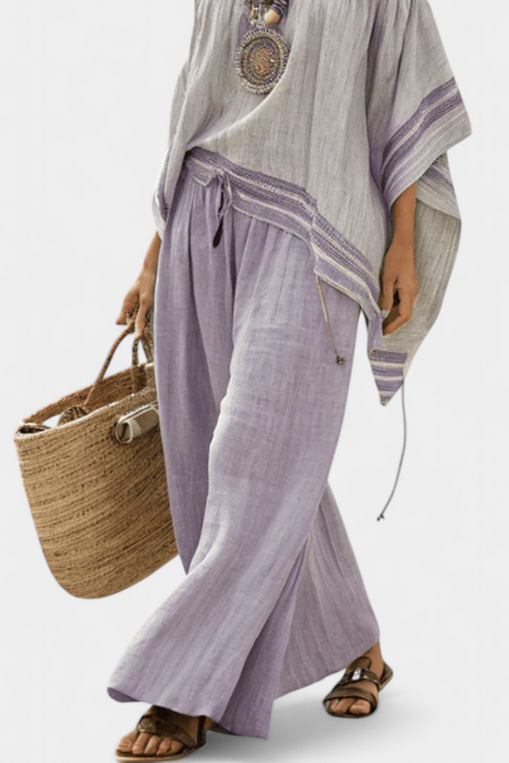 Zandrel | Elegant Off-Shoulder Top & Striped Wide-Leg Pants