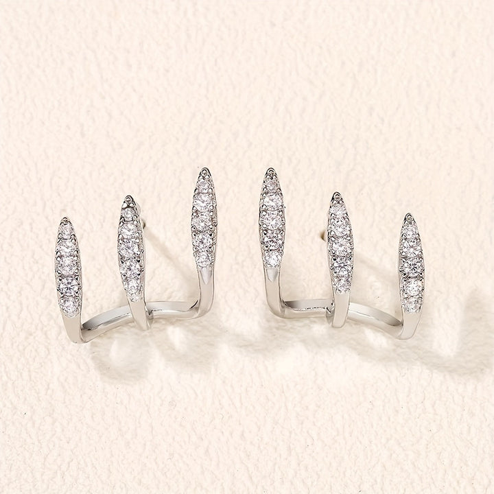 Elegant Rhinestone Three-Prong Earrings