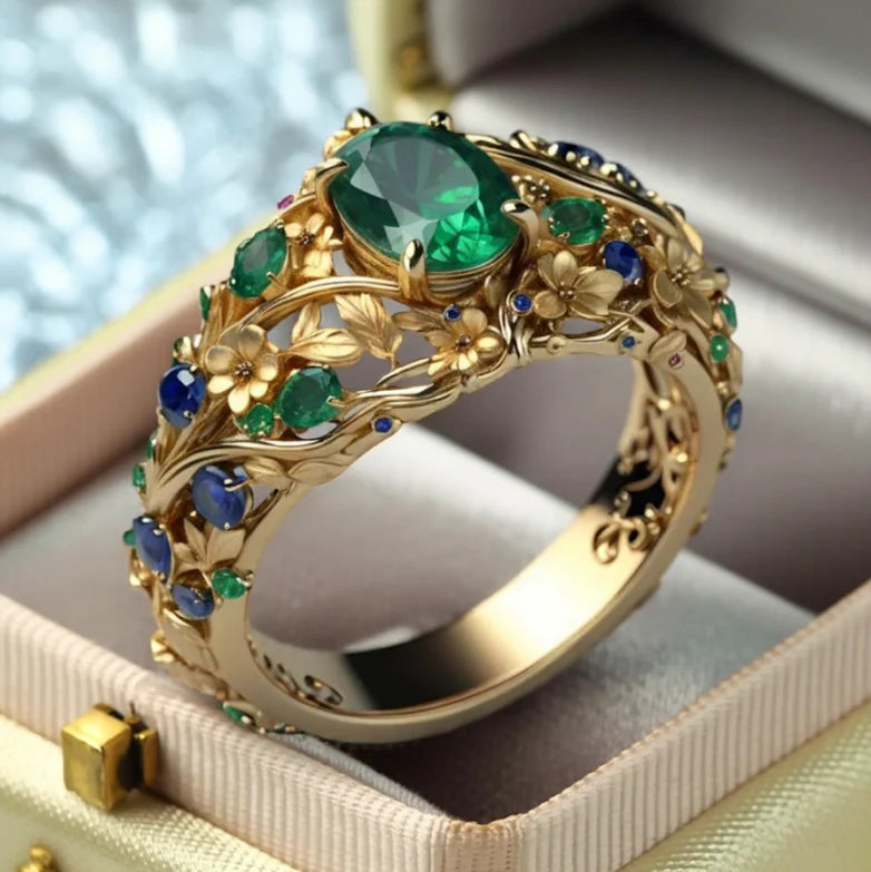 Green & Blue Crystal Ring