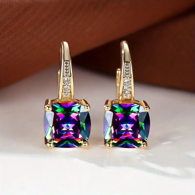 Mystic Sapphire Stone Hoop Earrings