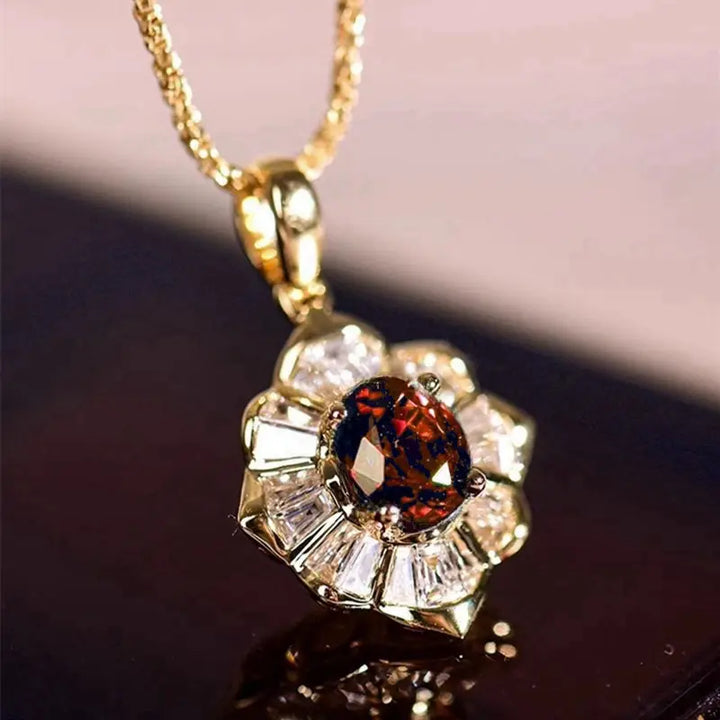 Ruby Floral Pendant Necklace