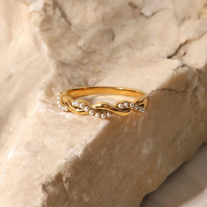 Dainty Twisted Pearl Stacking Ring