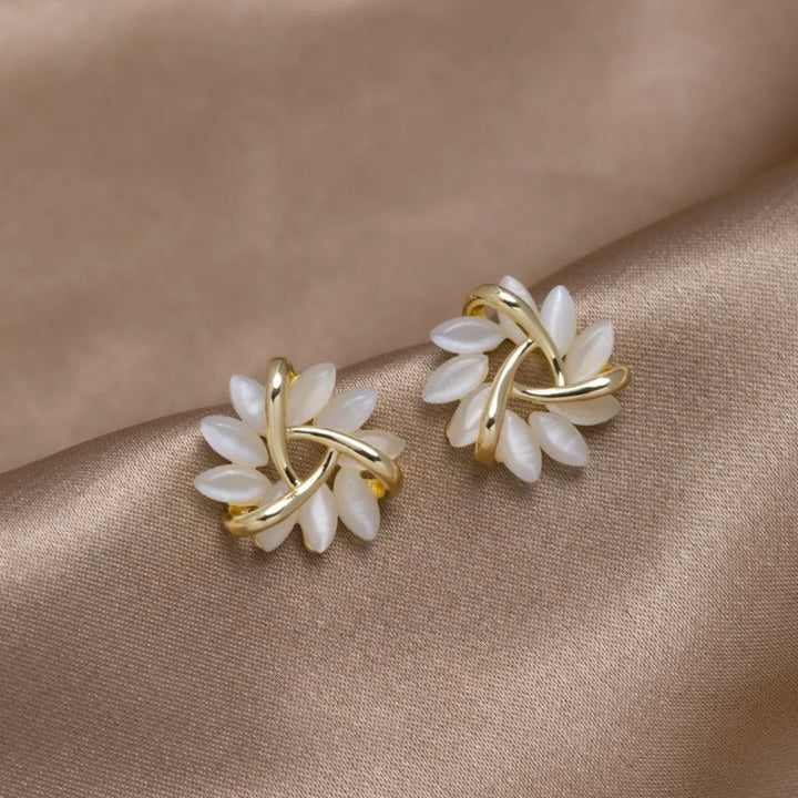 Elegant and Exquisite Circular Opal Flower Stud Earrings