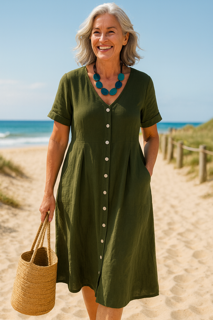 Anna | Cotton and Linen Midi Dress for Everyday
