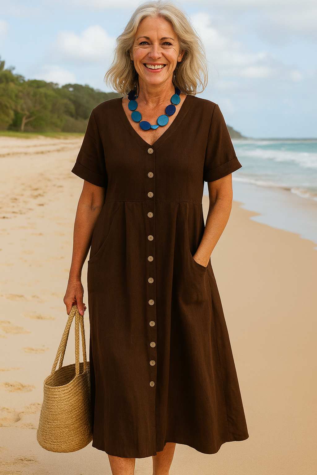 Anna | Cotton and Linen Midi Dress for Everyday