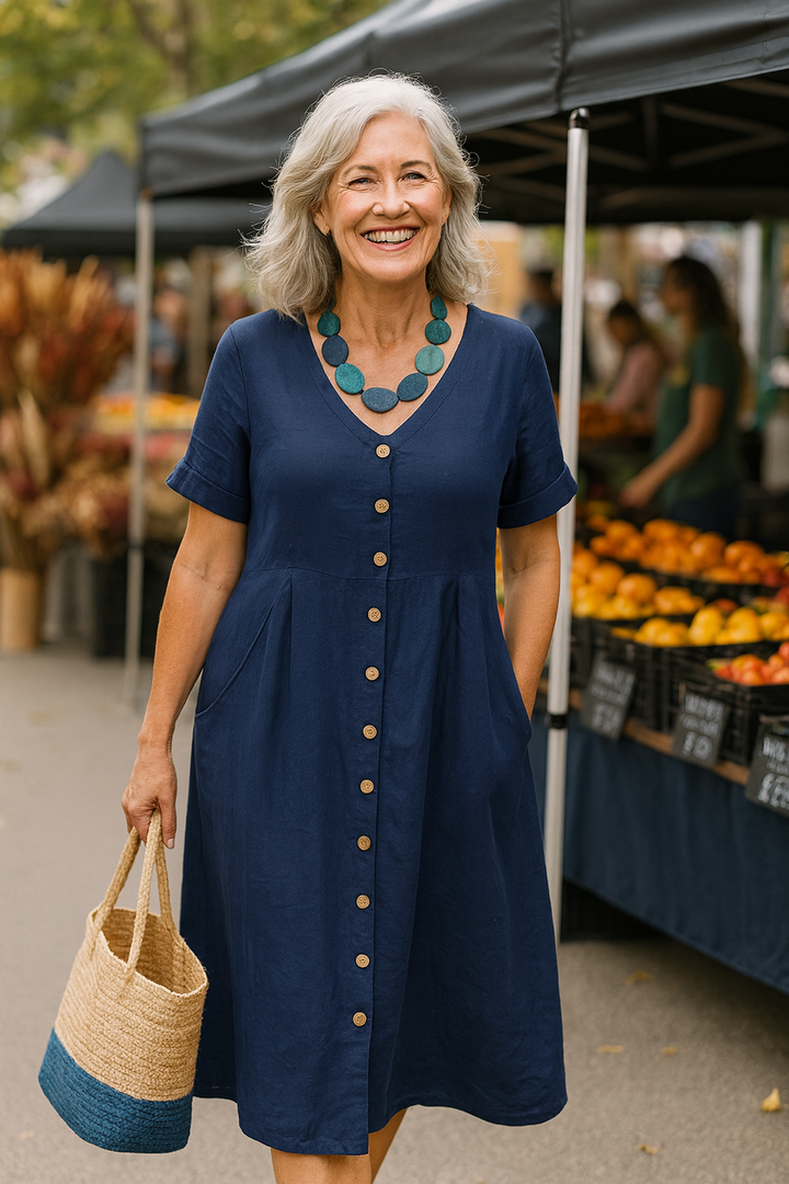 Anna | Cotton and Linen Midi Dress for Everyday