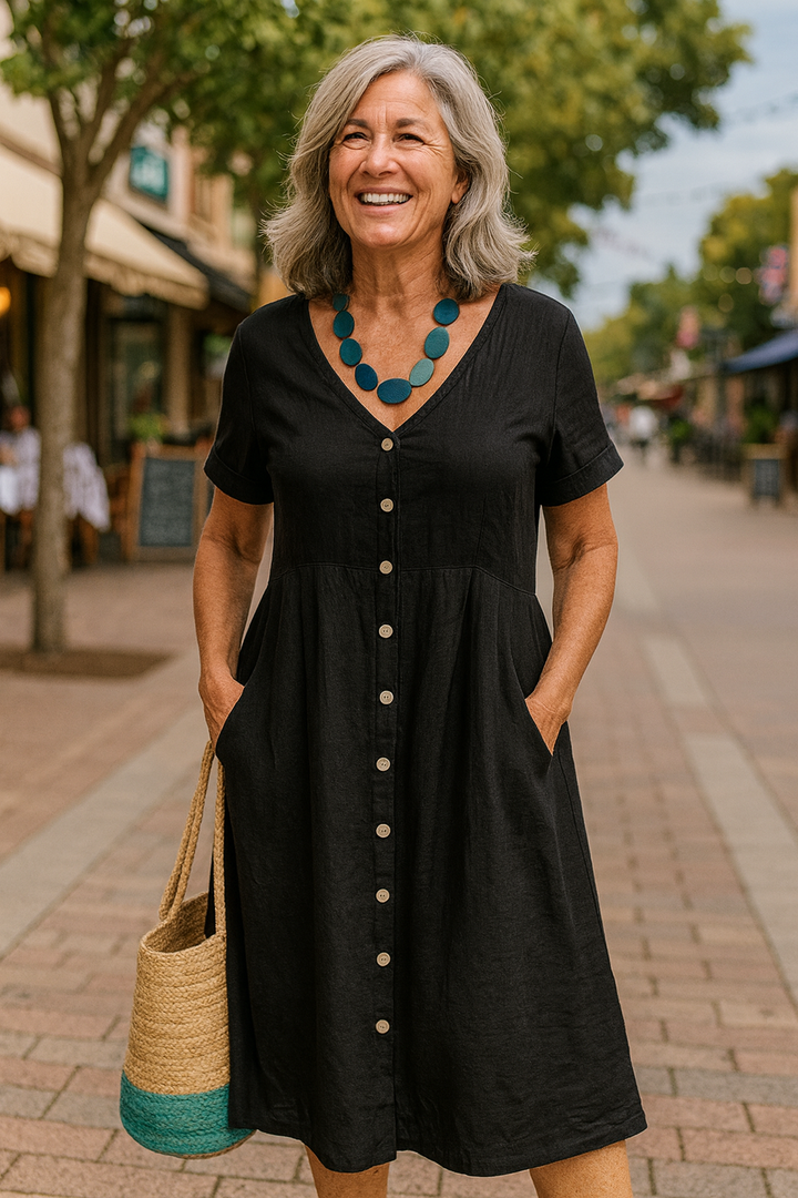 Anna | Cotton and Linen Midi Dress for Everyday