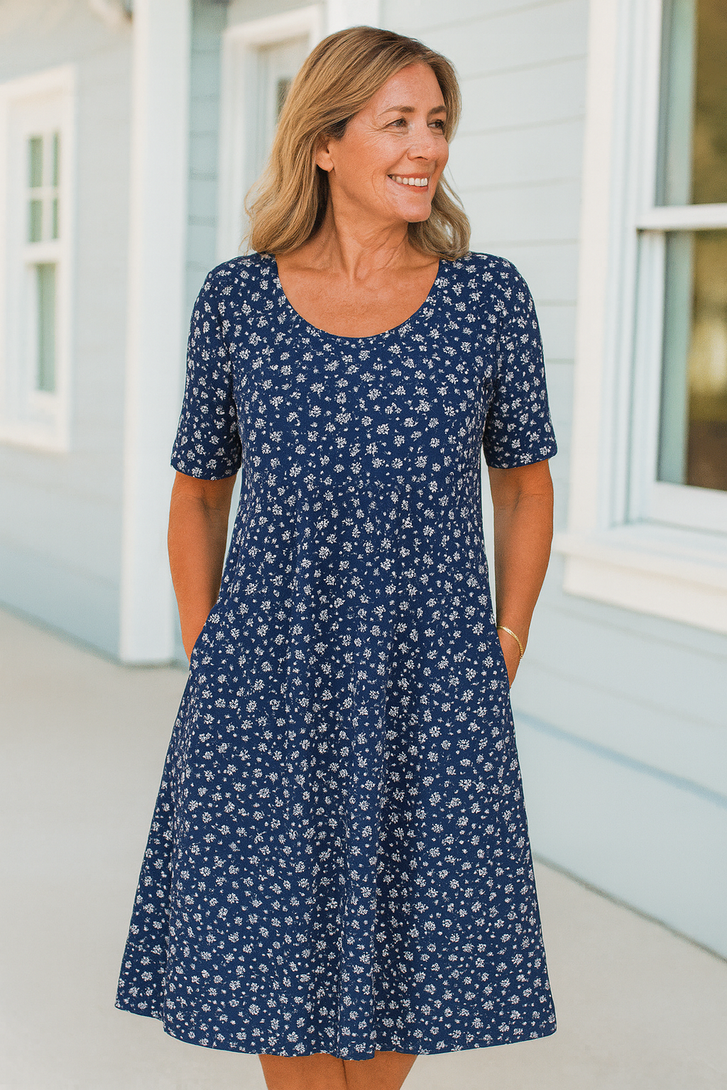 Maribelle | Effortless Floral Midi Dress - Covers Upper Arms and Belly