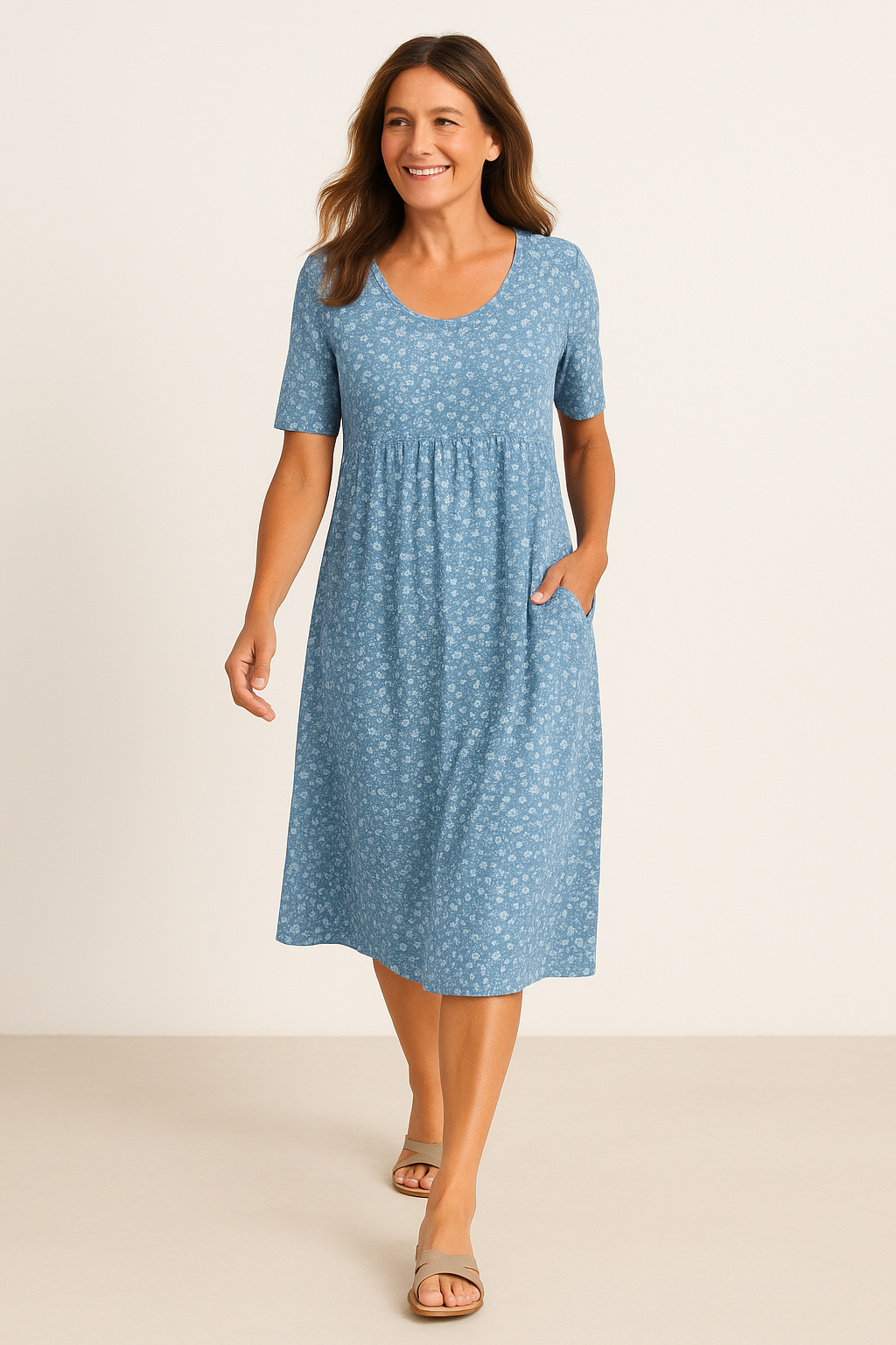Maribelle | Effortless Floral Midi Dress - Covers Upper Arms and Belly