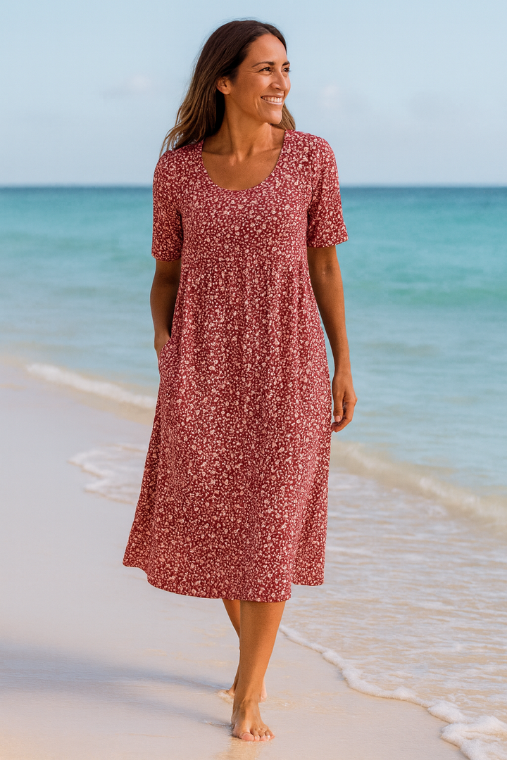 Maribelle | Effortless Floral Midi Dress - Covers Upper Arms and Belly