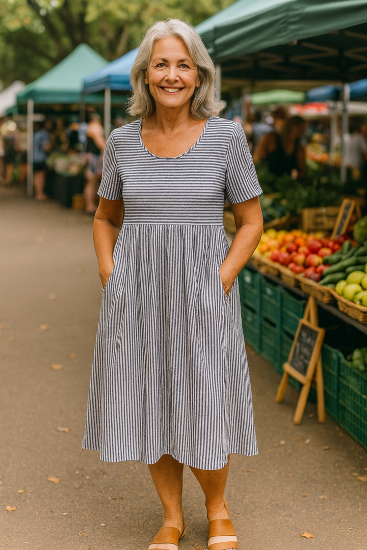 Louise | Striped Midi Dress – Effortless Comfort, Daily Confidence