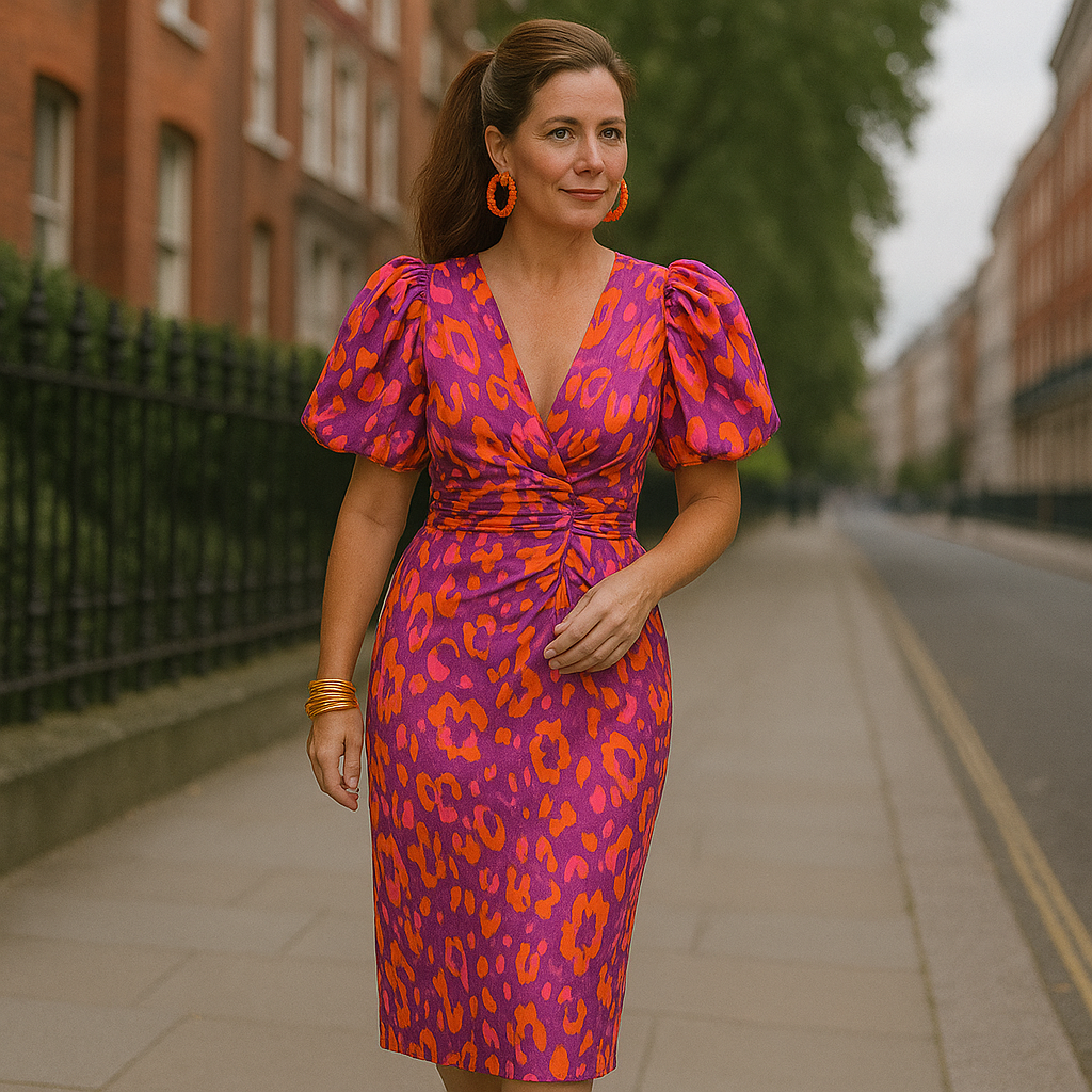 Arielle | Colorful Dress with Pleated Sleeves
