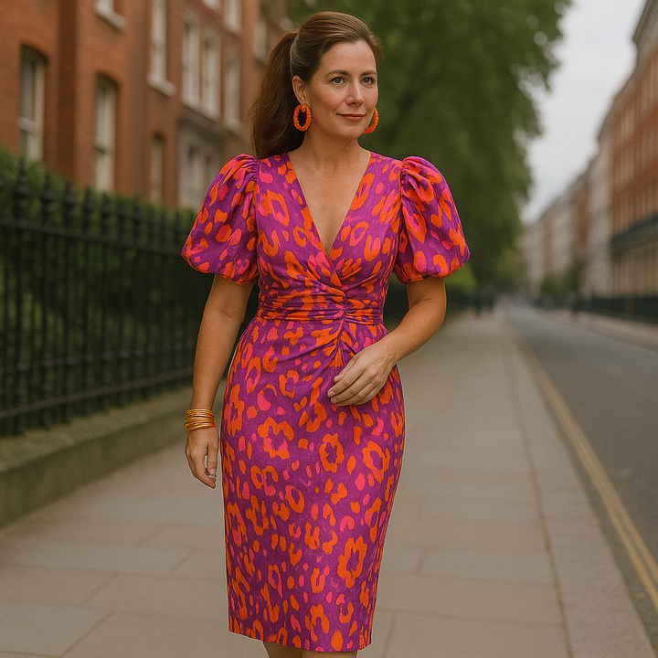 Arielle | Colorful Dress with Pleated Sleeves