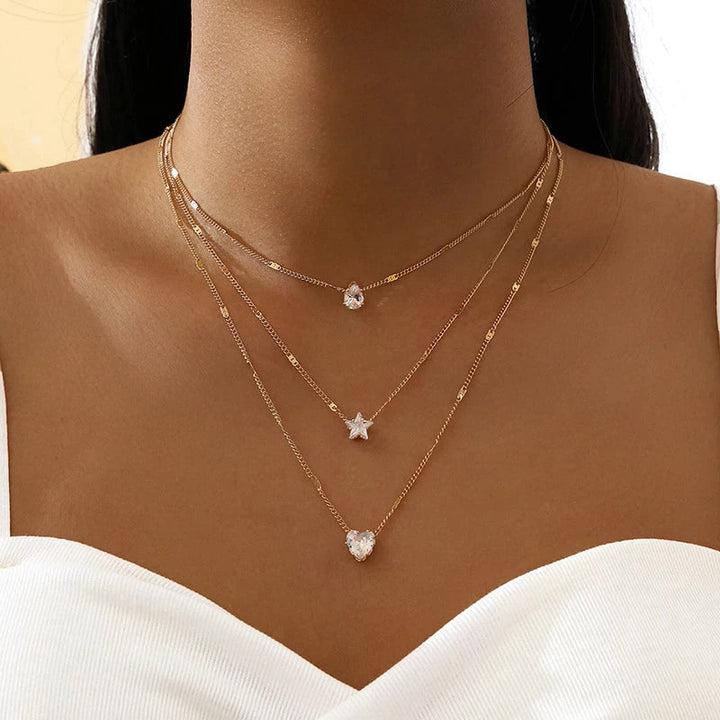 Three Pendant Necklace with Zirconia