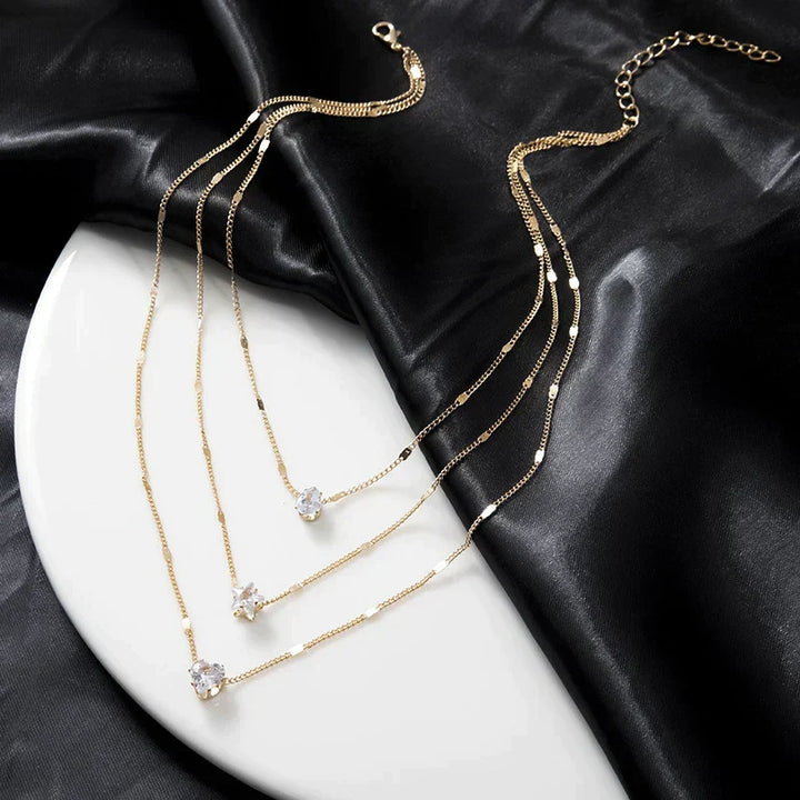 Three Pendant Necklace with Zirconia