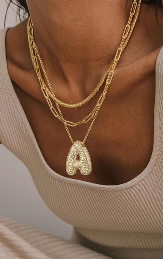 Bubble letter initial necklace