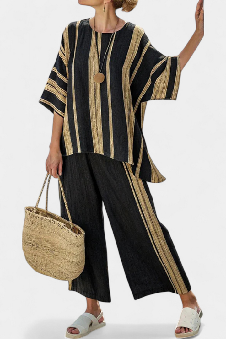 Calden | Comfortable Oversized Striped Top and Relaxed Linen Pants Set