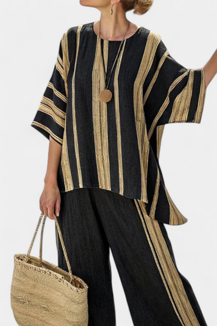 Calden | Comfortable Oversized Striped Top and Relaxed Linen Pants Set
