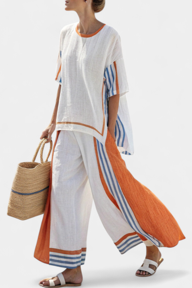 Thorneil | Comfortable Striped Wide-Leg Pants and Linen Top