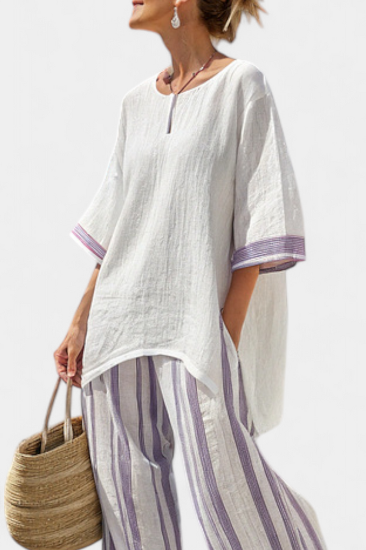 Luxmere | Relaxed Comfortable Blouse & Striped Bamboo Pants