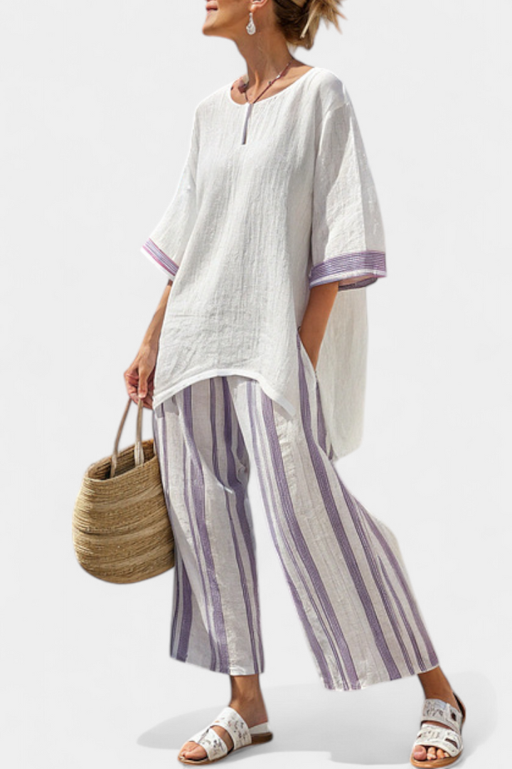 Luxmere | Relaxed Comfortable Blouse & Striped Bamboo Pants