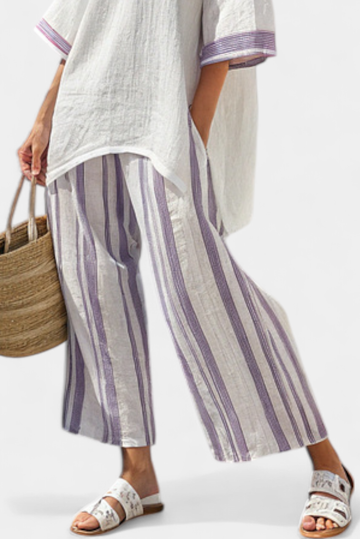 Luxmere | Relaxed Comfortable Blouse & Striped Bamboo Pants