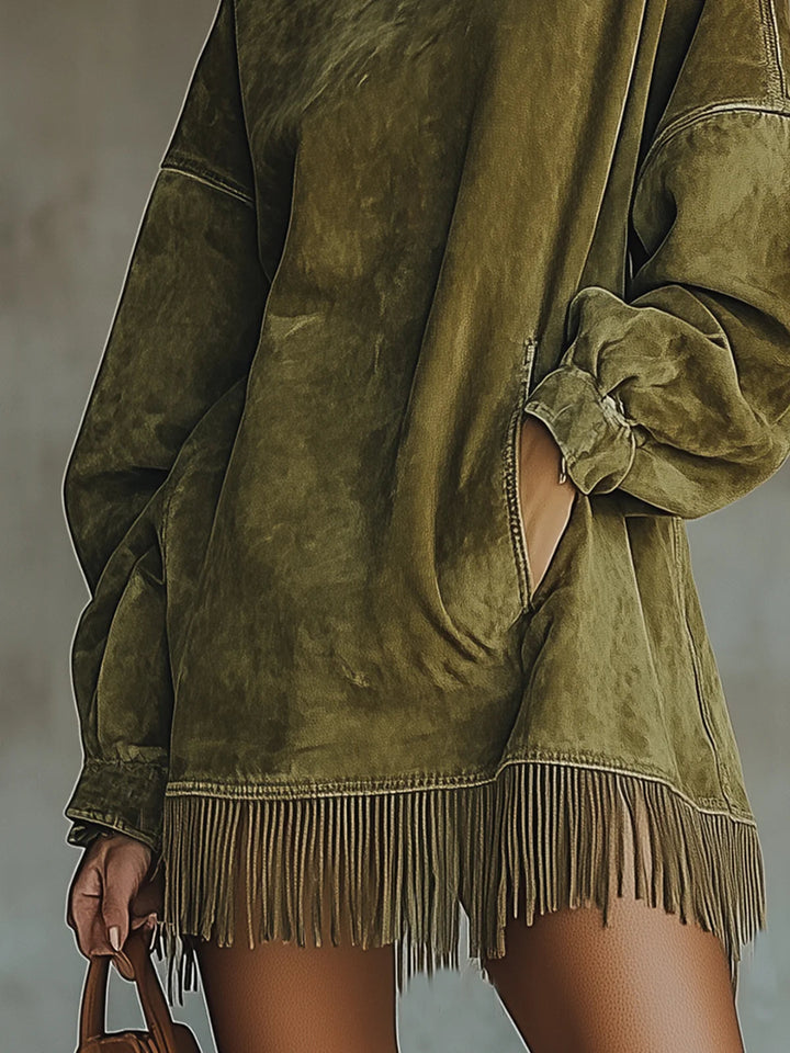 Faux Suede Turtleneck Dress