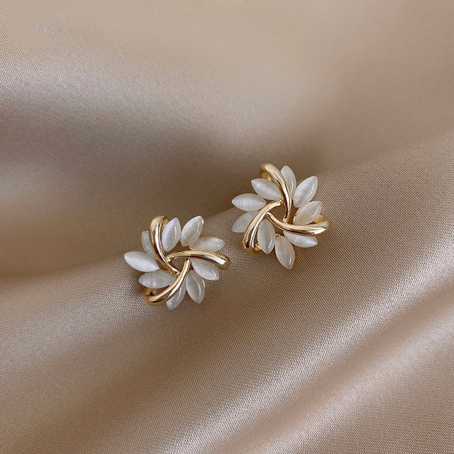 Elegant and Exquisite Circular Opal Flower Stud Earrings