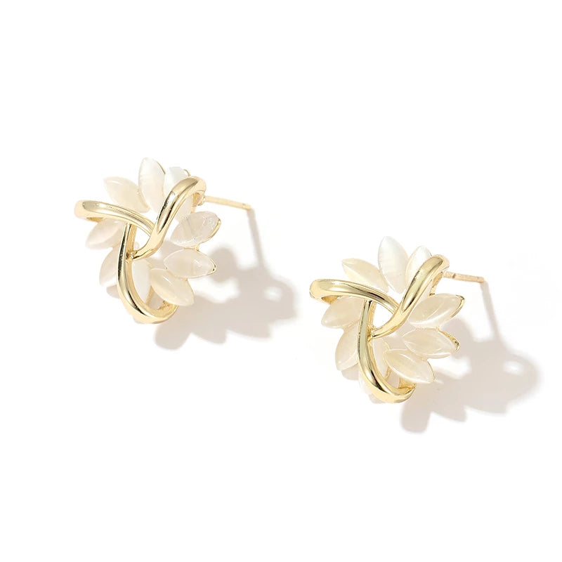 Elegant and Exquisite Circular Opal Flower Stud Earrings