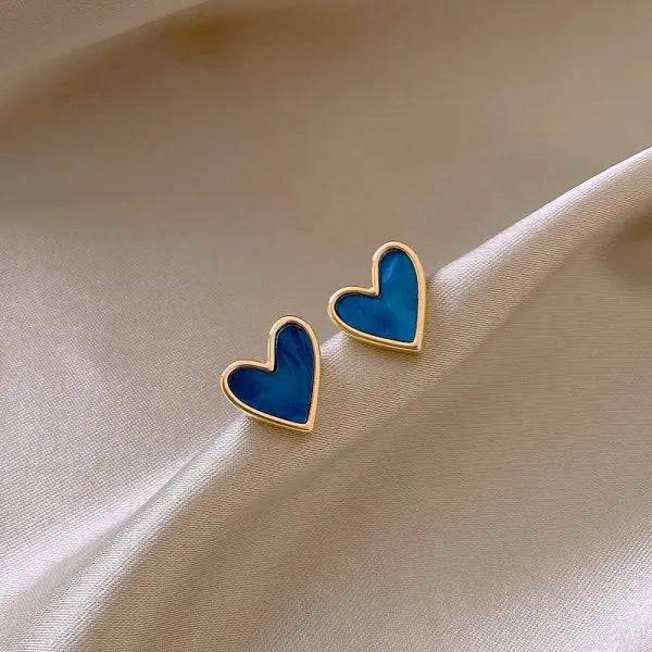Elegant Wine Red Heart Enamel Stud Earrings