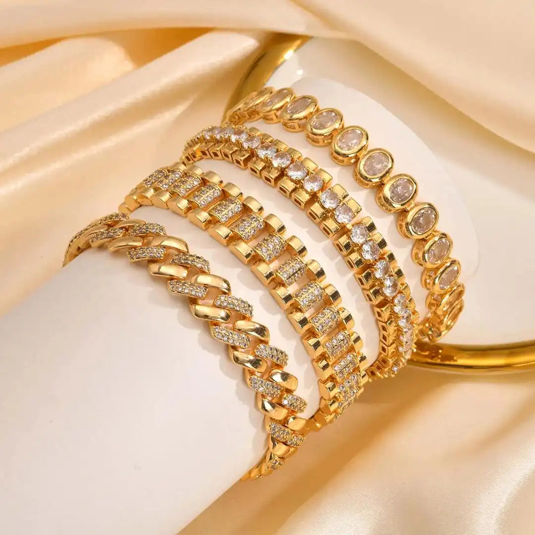Chunky Cubic Zirconia Adjustable Bracelet Set