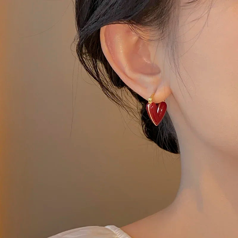 Romantic Red Enamel Heart Earrings