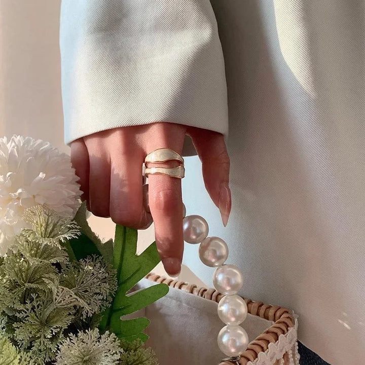 Vintage White Enamel Geometric Adjustable Ring