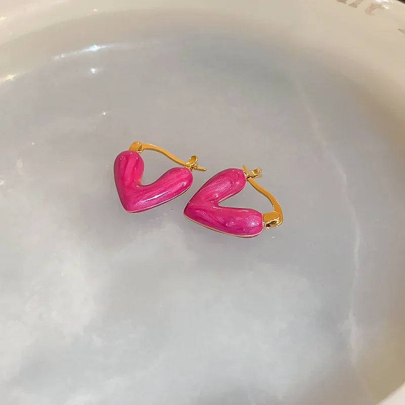 Romantic Red Enamel Heart Earrings