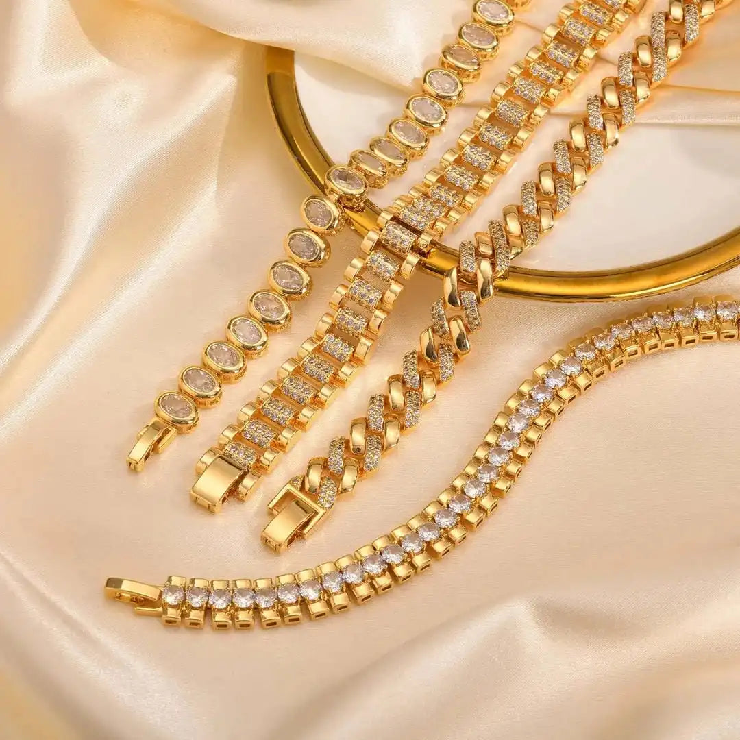 Chunky Cubic Zirconia Adjustable Bracelet Set