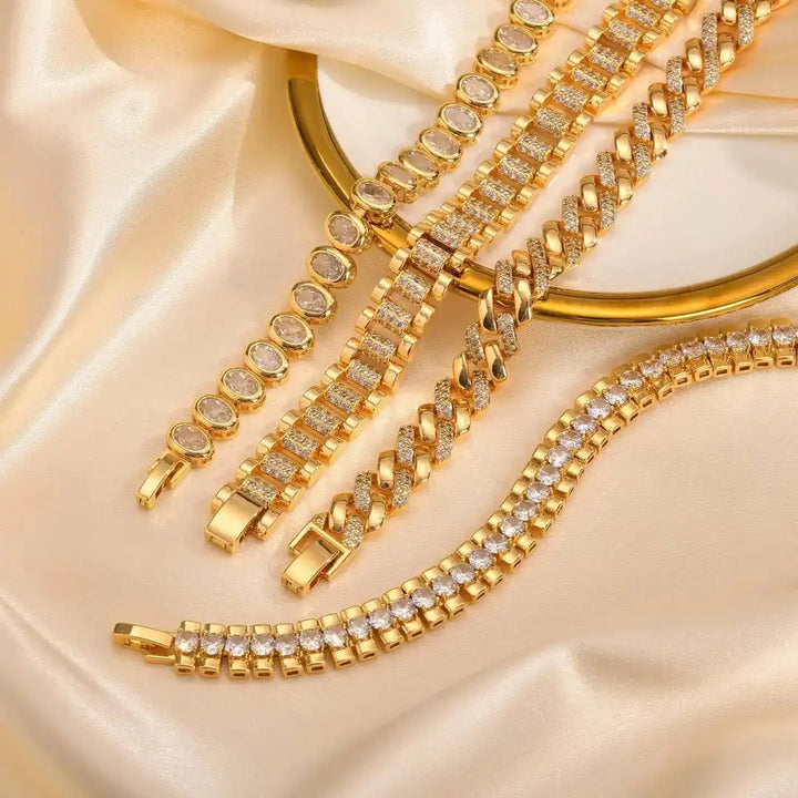 Chunky Cubic Zirconia Adjustable Bracelet Set