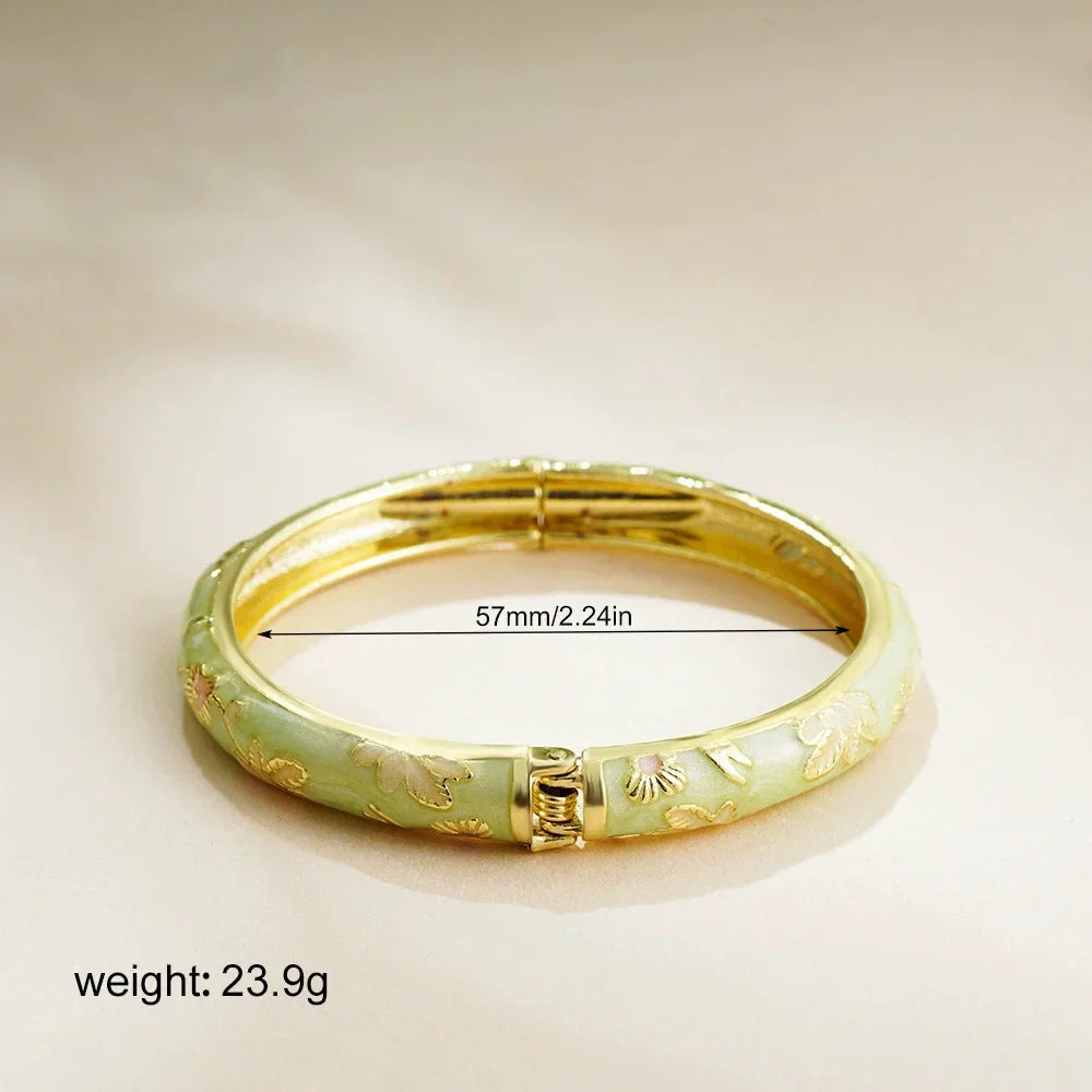 Vintage Floral Cloisonné Open Bangle
