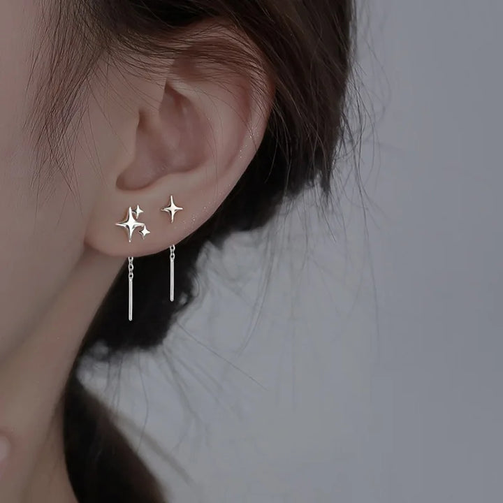 Sterling Silver Star Chain Earrings