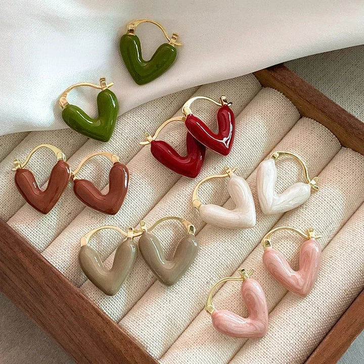 Romantic Red Enamel Heart Earrings