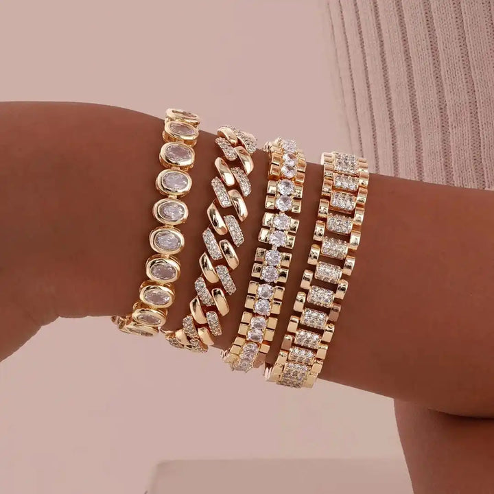 Chunky Cubic Zirconia Adjustable Bracelet Set