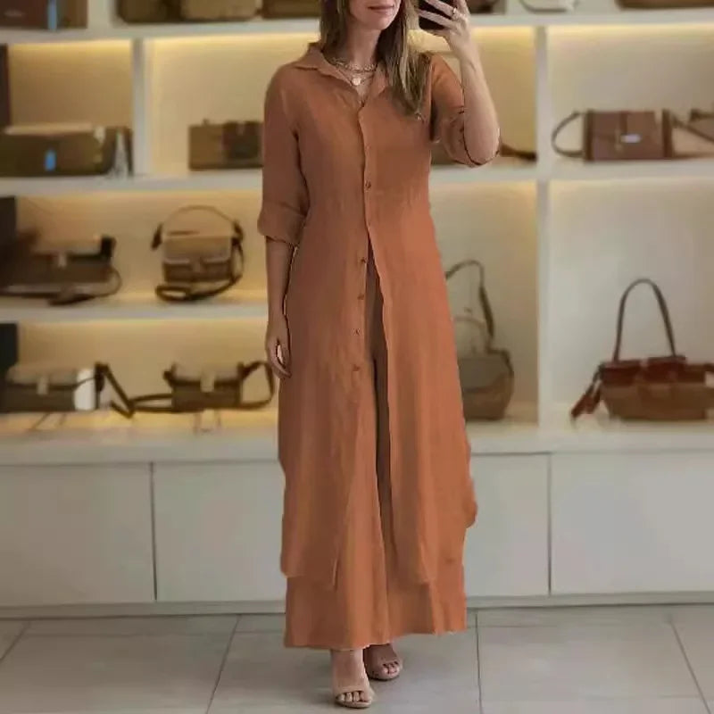 Alira – Relaxed Blouse Dress and Wide Leg Linen Pants