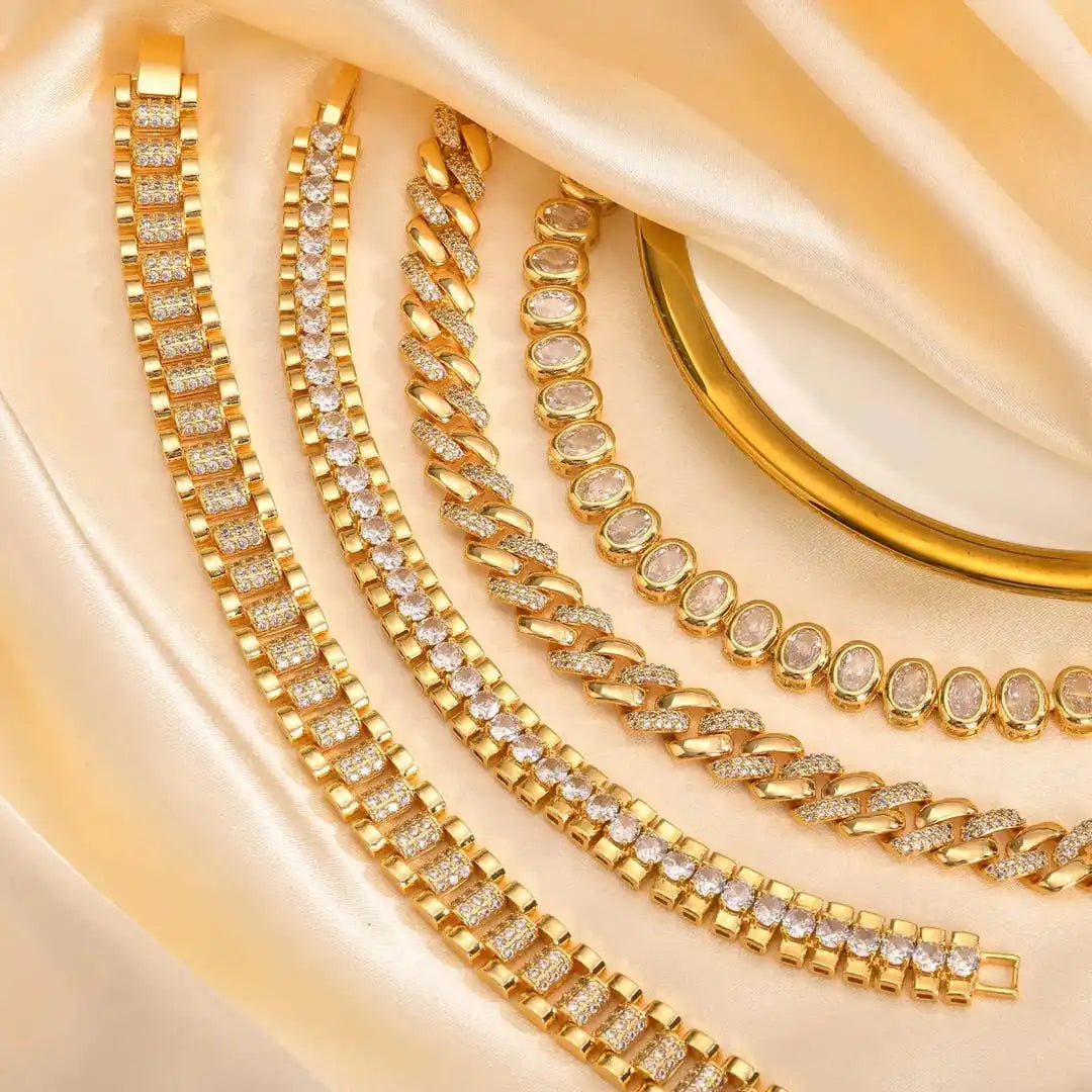 Chunky Cubic Zirconia Adjustable Bracelet Set