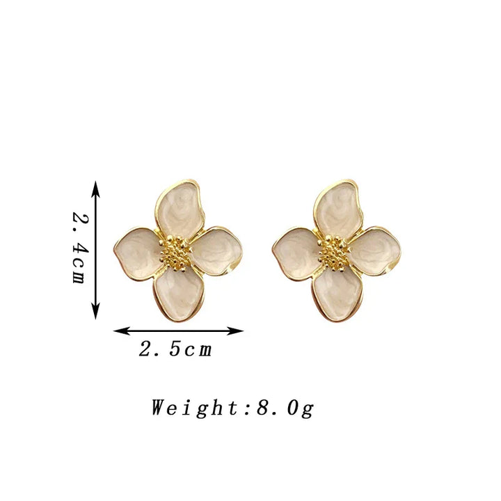 Elegant White Enamel Flower Earrings