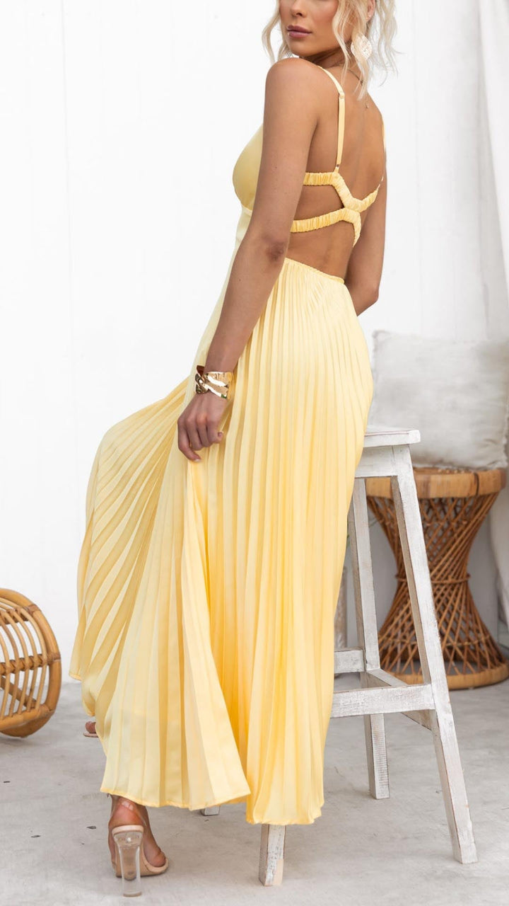 Jane | Maxi Pleated Dress with V-Neck
