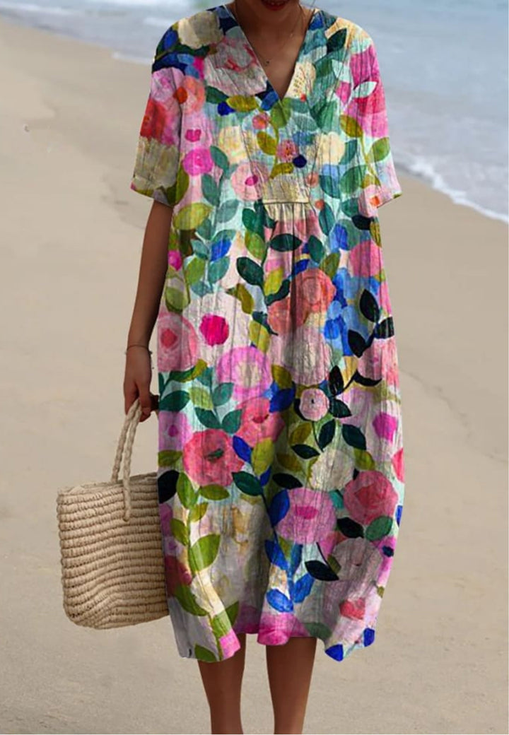 Vivi - Flowing Dress with Floral Garden Print