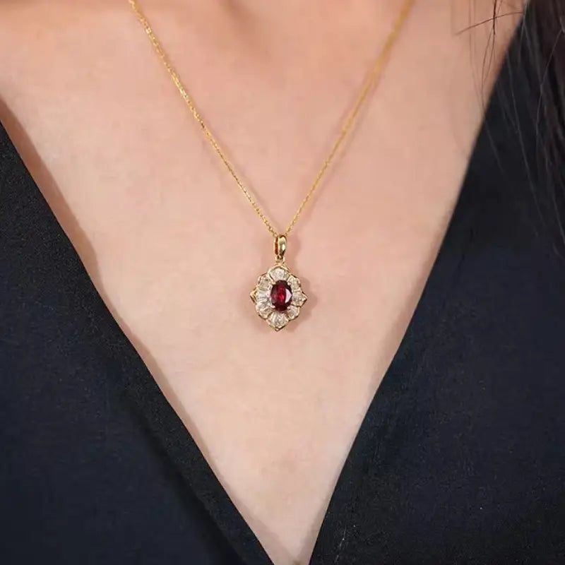 Ruby Floral Pendant Necklace