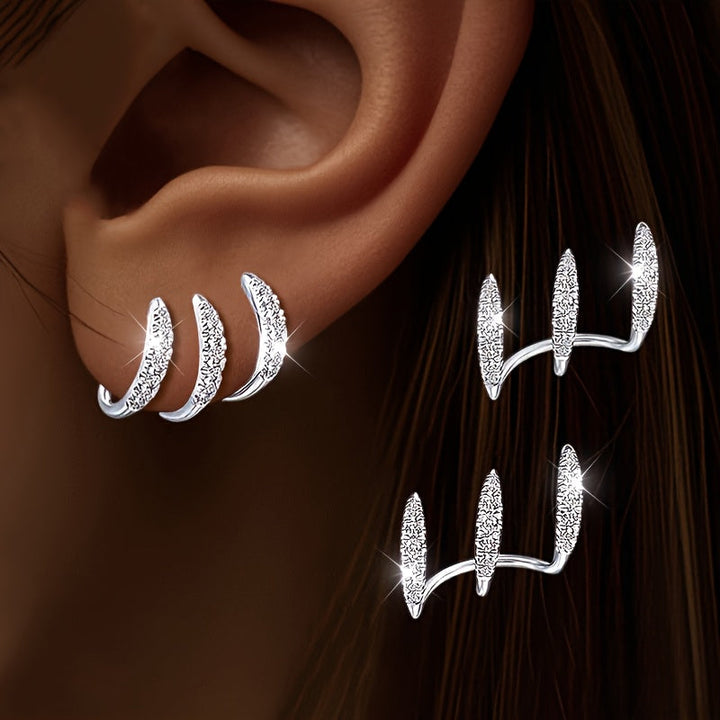 Elegant Rhinestone Three-Prong Earrings