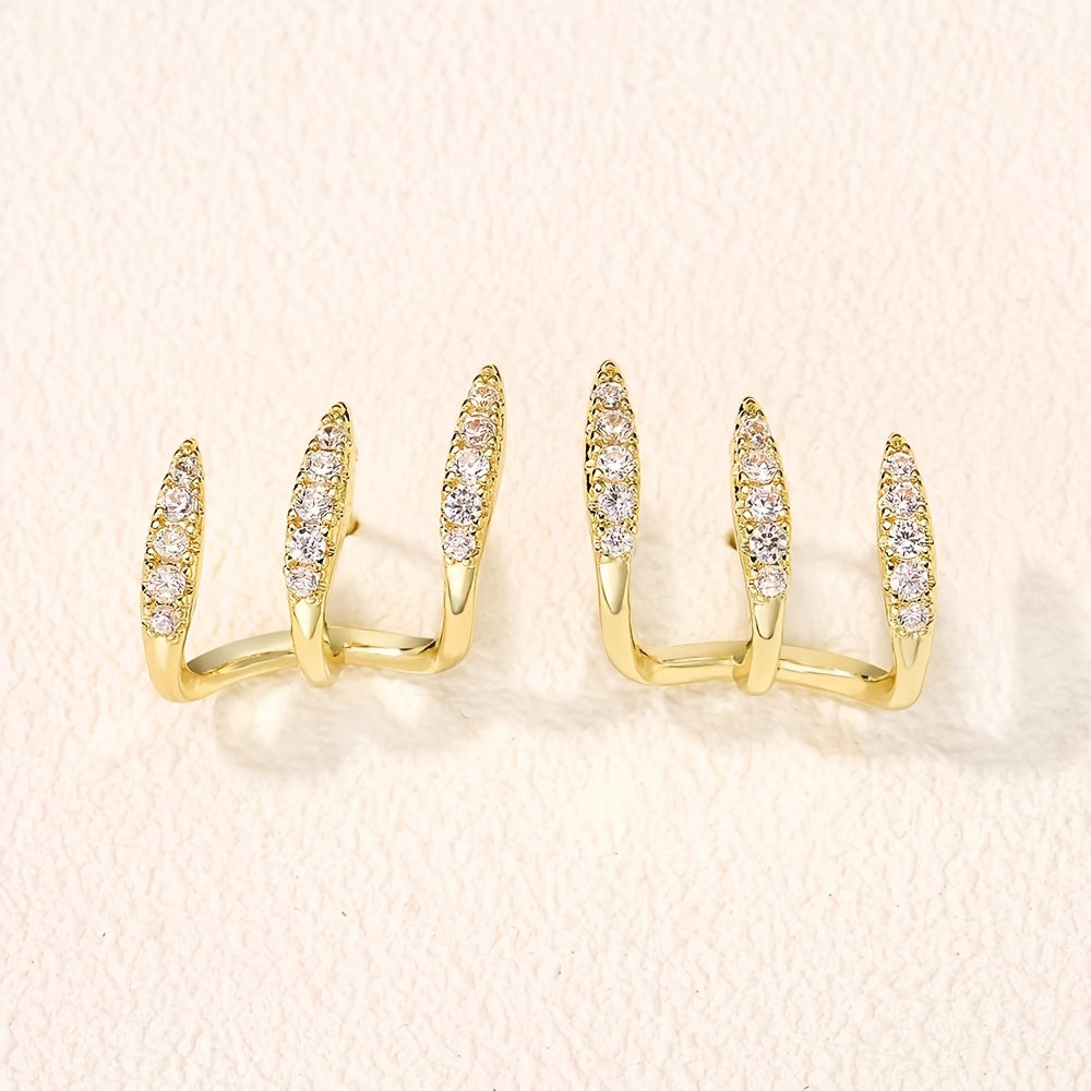 Elegant Rhinestone Three-Prong Earrings